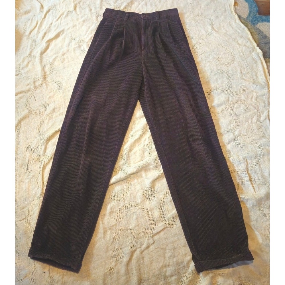 Eddie Bauer Vintage Corduroy Pants Womens 12 Tall Brown Pleated High Rise Cotton